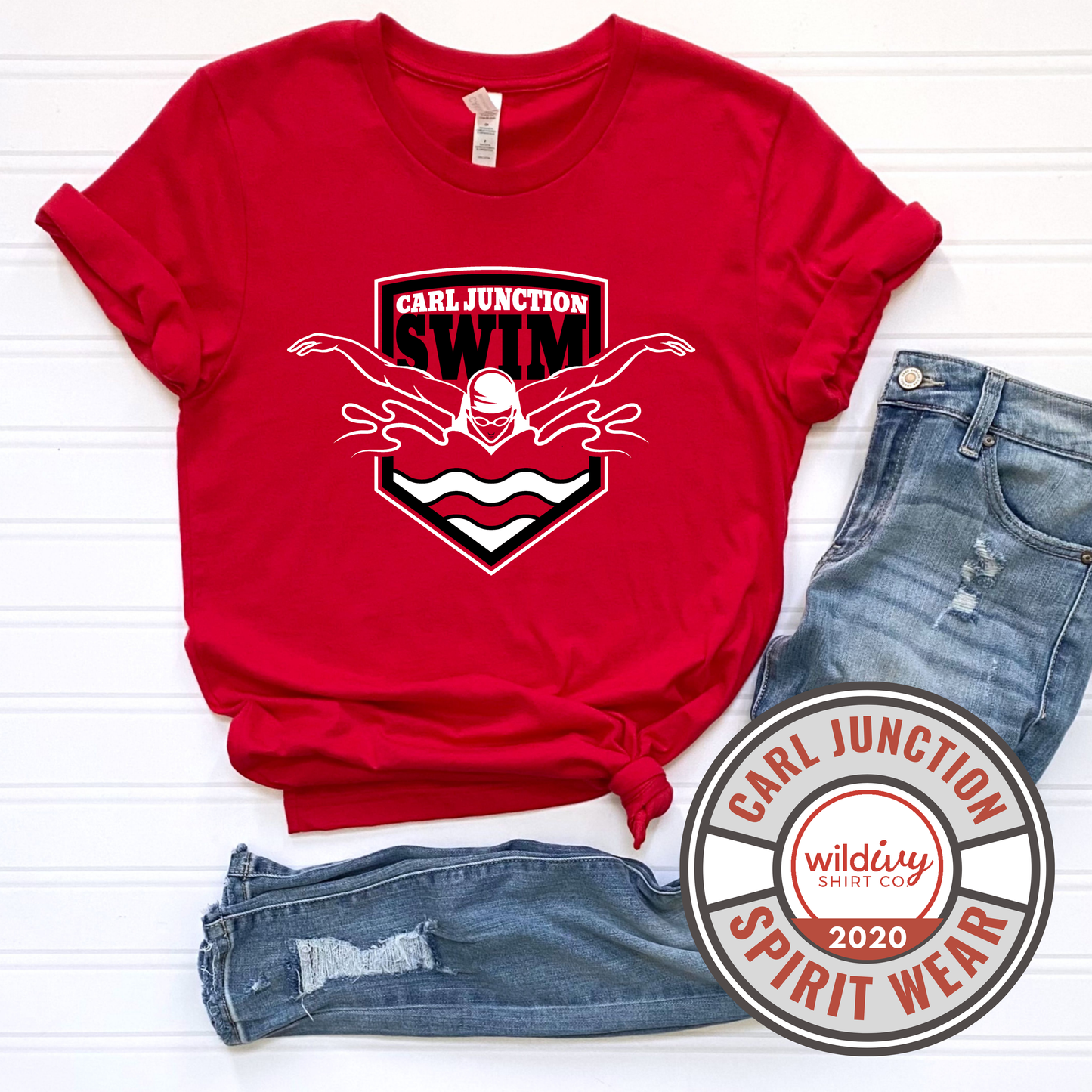 FUNDRAISER: Carl Junction Swim 2024 (White & Black on Red)